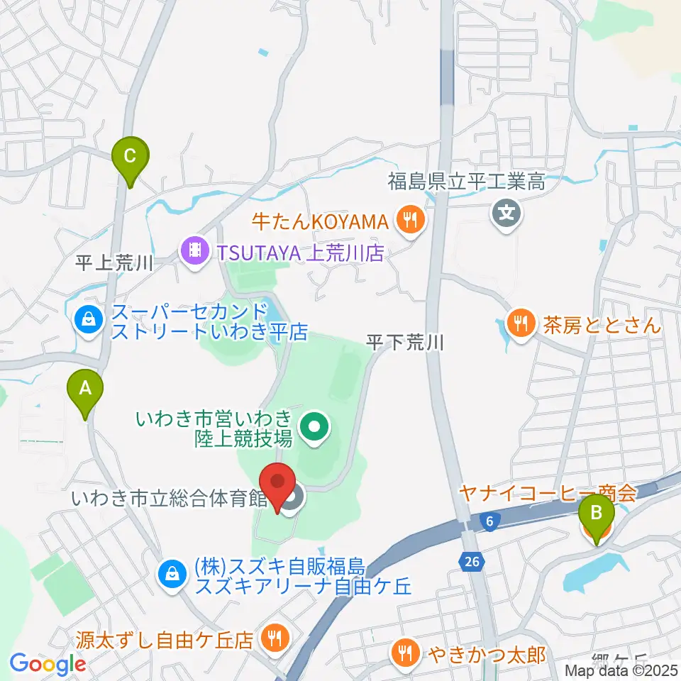 いわき市立総合体育館周辺のカフェ一覧地図