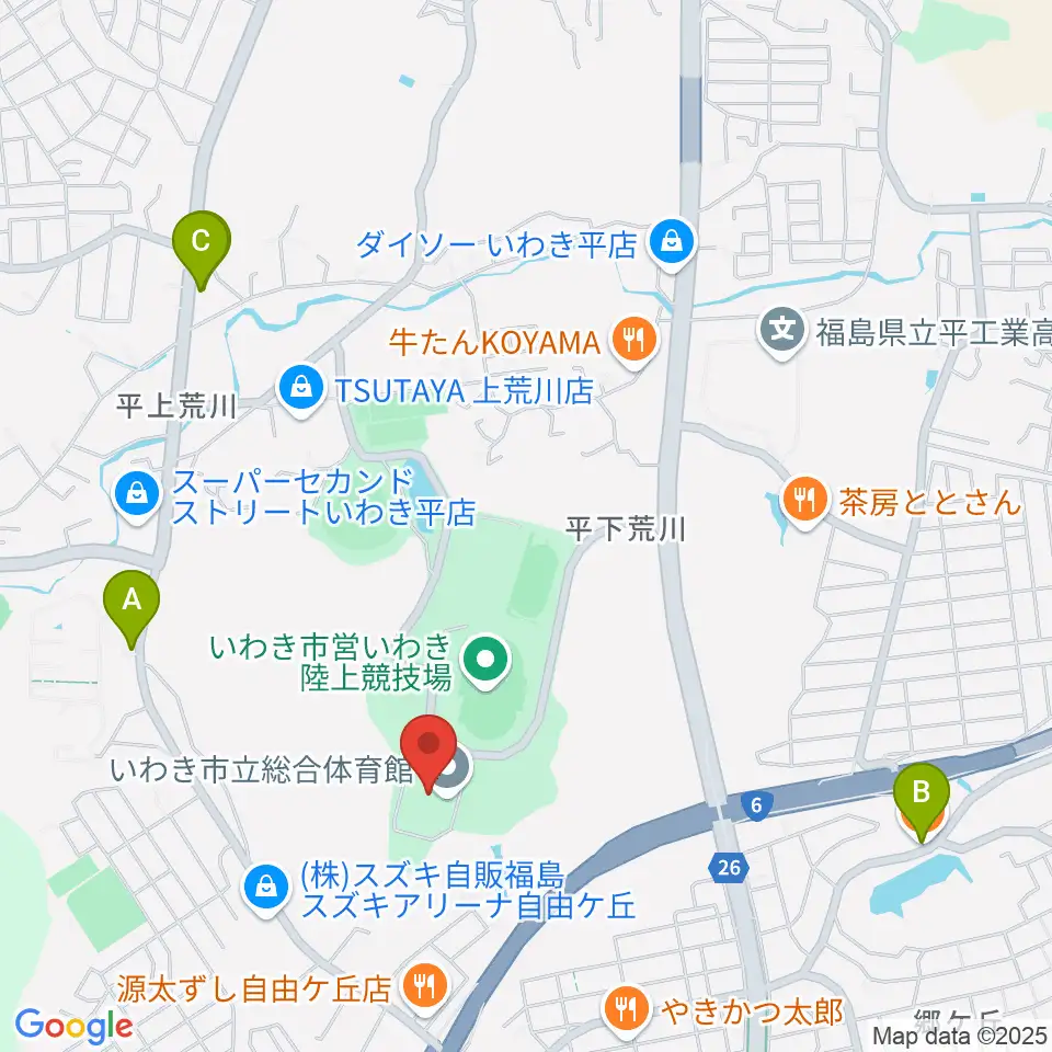 いわき市立総合体育館周辺のカフェ一覧地図