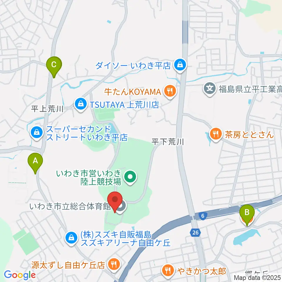 いわき市立総合体育館周辺のカフェ一覧地図