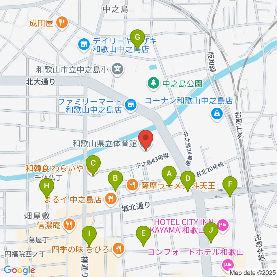 和歌山県立体育館周辺のカフェ一覧地図