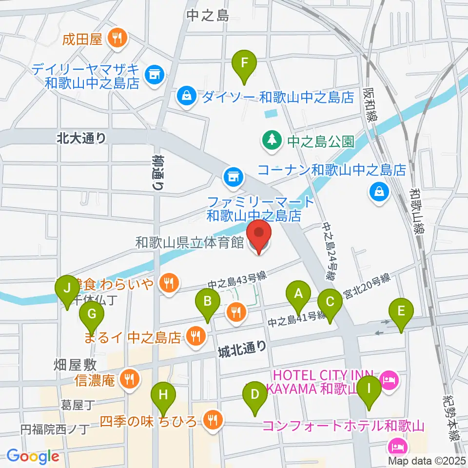 和歌山県立体育館周辺のカフェ一覧地図