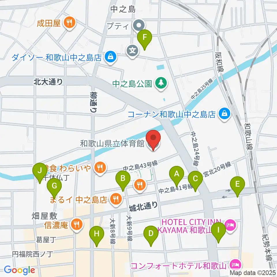 和歌山県立体育館周辺のカフェ一覧地図