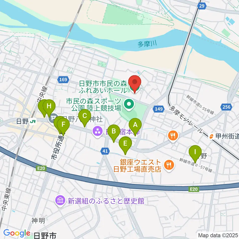 日野市市民の森ふれあいホール周辺のカフェ一覧地図