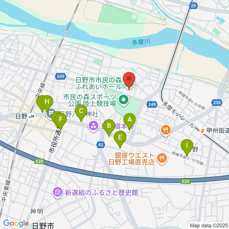 日野市市民の森ふれあいホール周辺のカフェ一覧地図