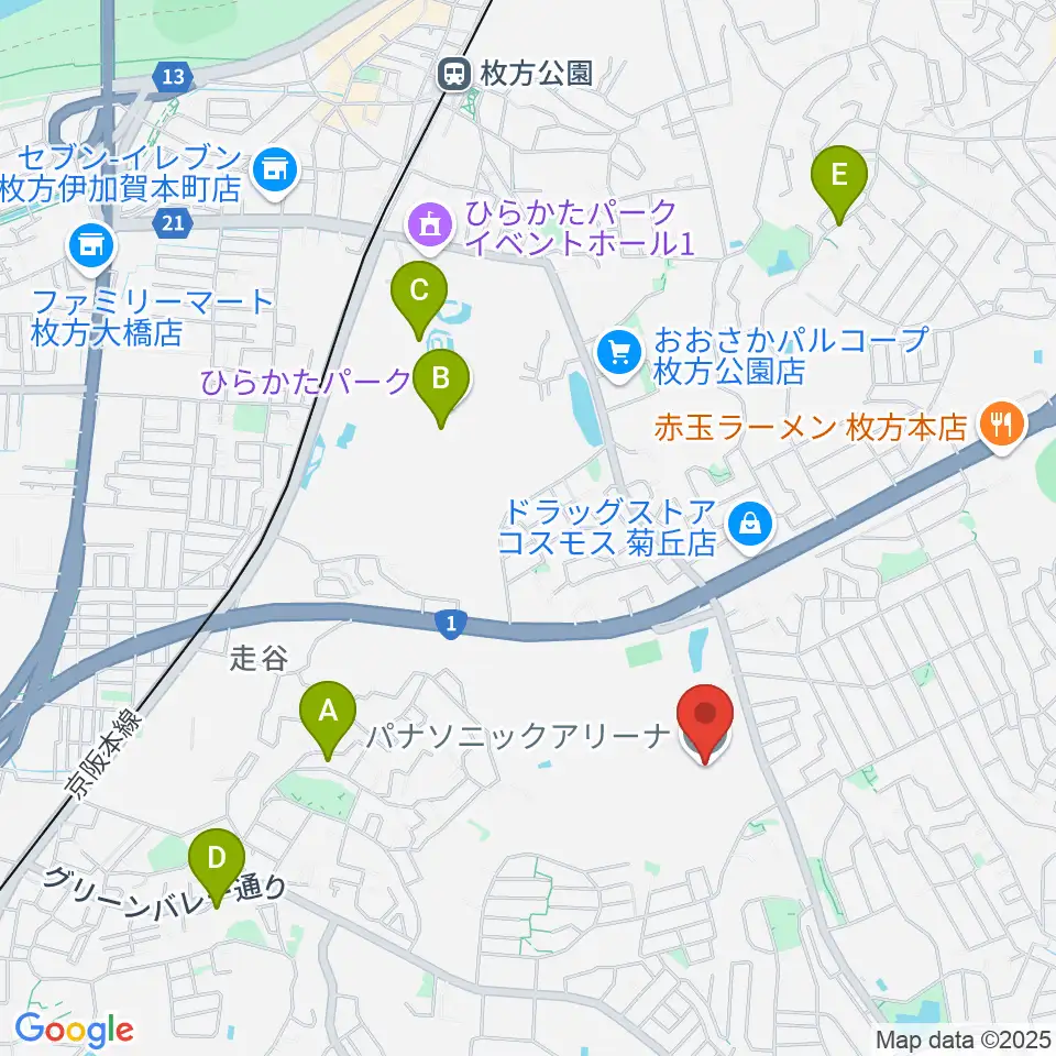 パナソニックアリーナ周辺のカフェ一覧地図