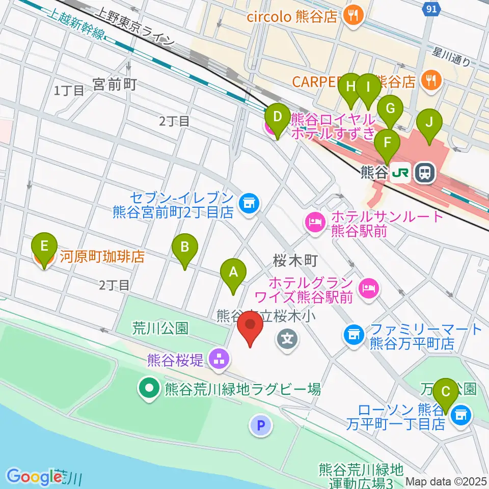 熊谷市立市民体育館周辺のカフェ一覧地図