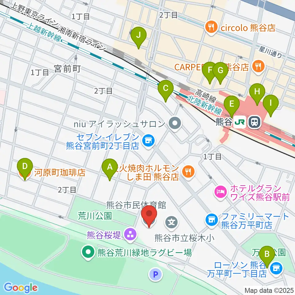 熊谷市立市民体育館周辺のカフェ一覧地図