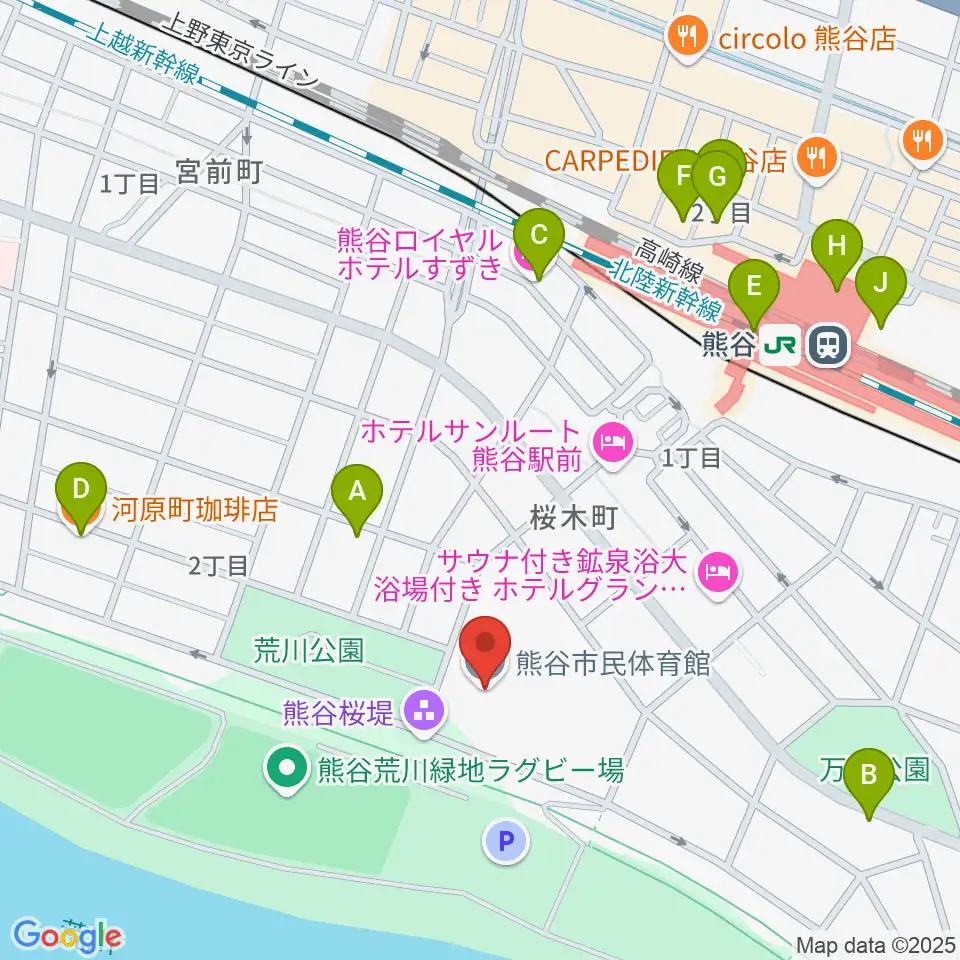 熊谷市立市民体育館周辺のカフェ一覧地図