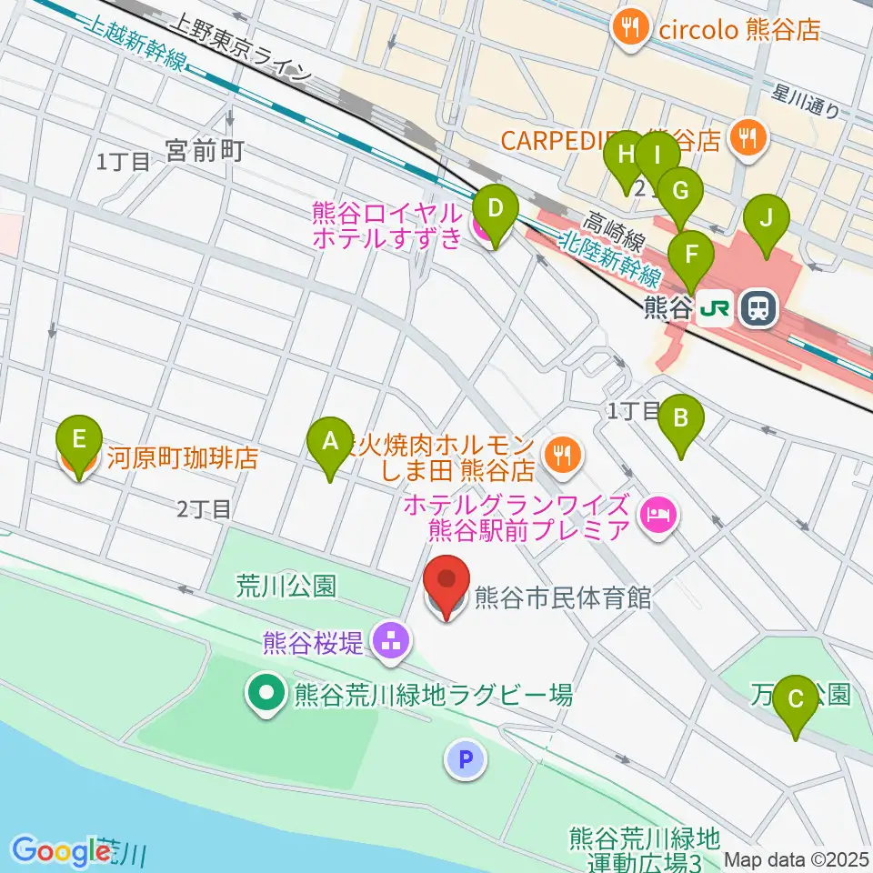熊谷市立市民体育館周辺のカフェ一覧地図