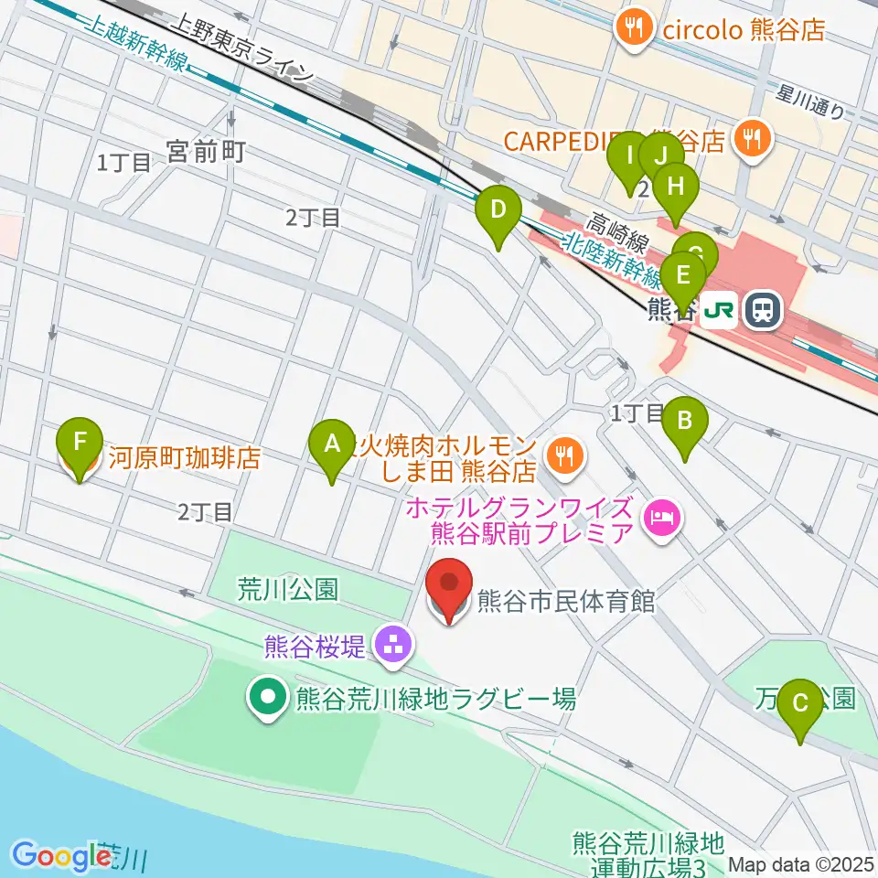 熊谷市立市民体育館周辺のカフェ一覧地図