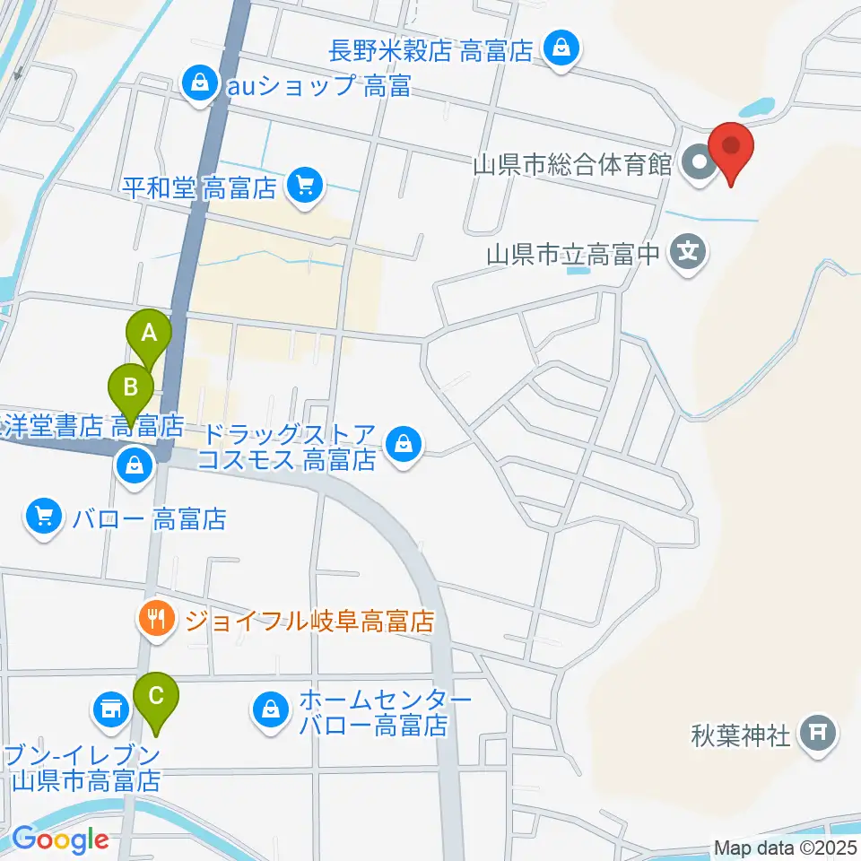 山県市総合体育館周辺のカフェ一覧地図