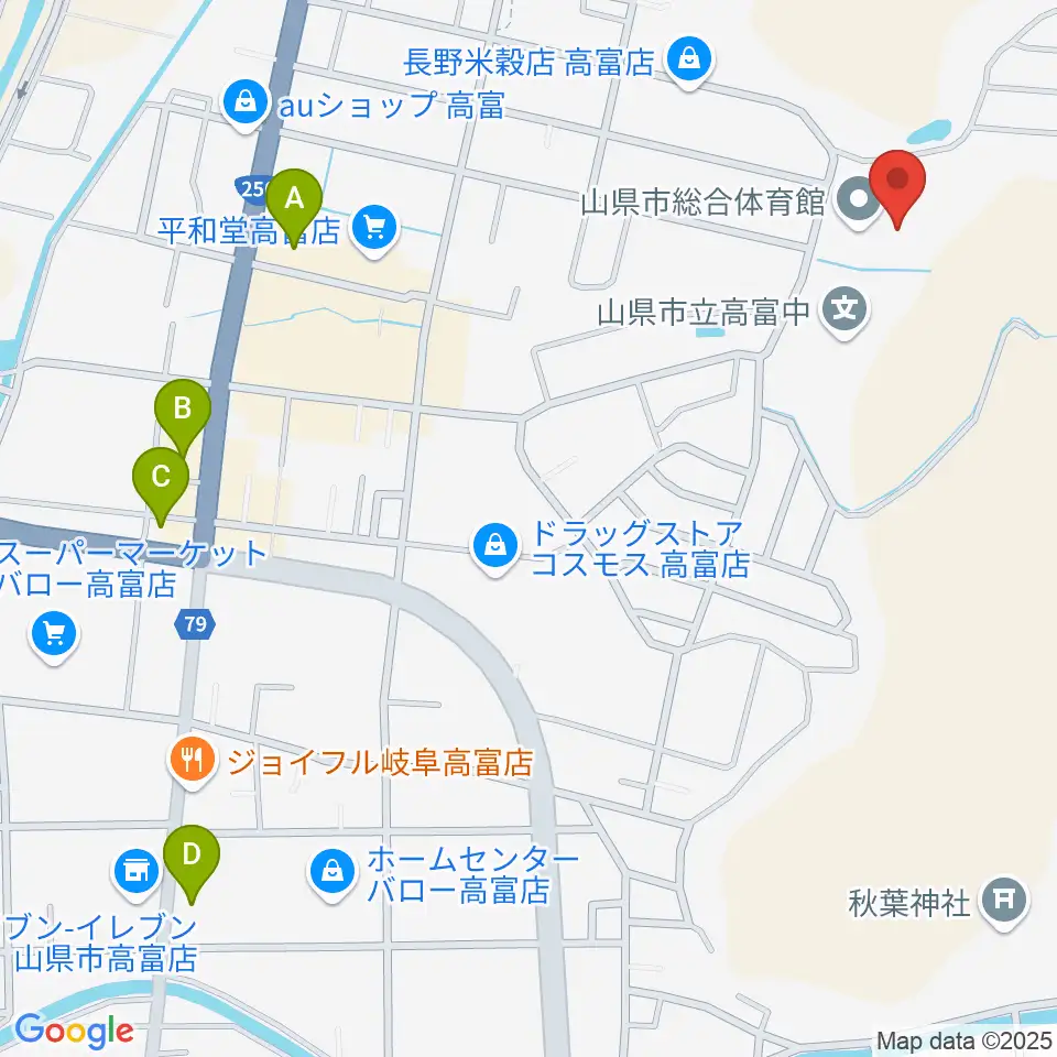 山県市総合体育館周辺のカフェ一覧地図