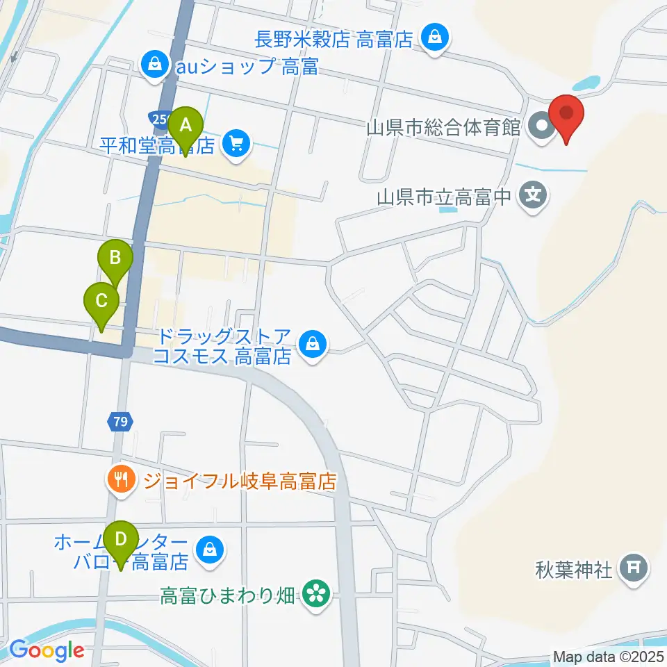 山県市総合体育館周辺のカフェ一覧地図