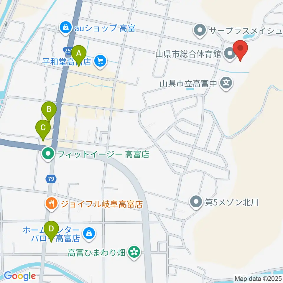 山県市総合体育館周辺のカフェ一覧地図