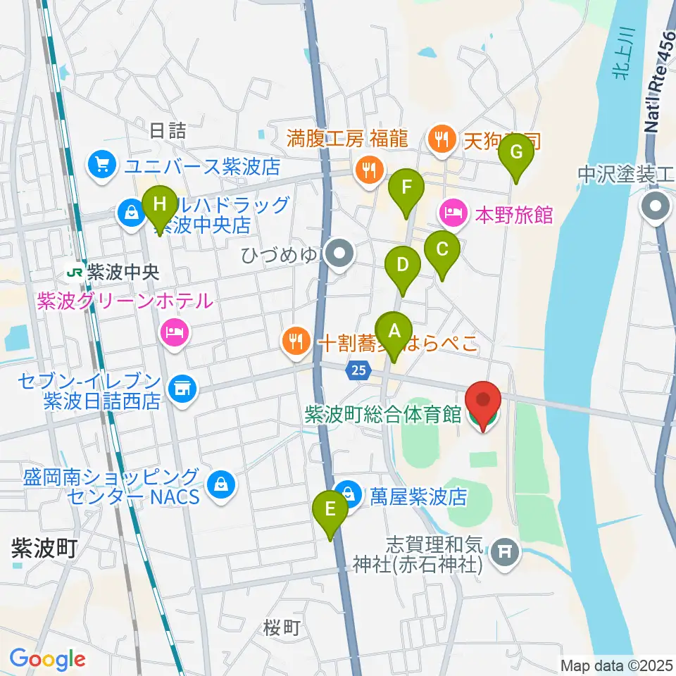 紫波町総合体育館周辺のカフェ一覧地図