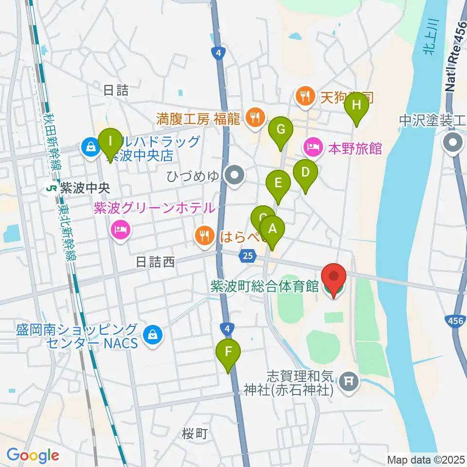 紫波町総合体育館周辺のカフェ一覧地図