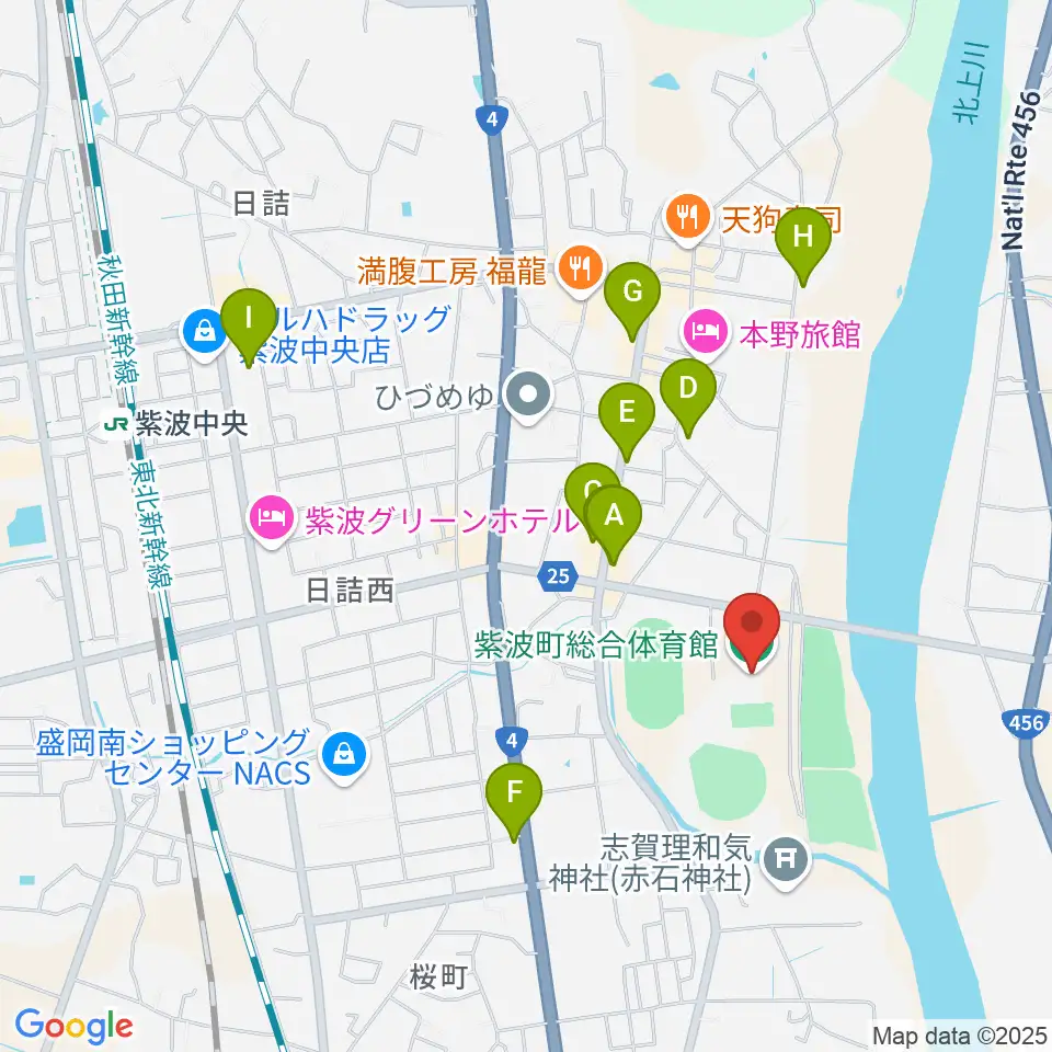 紫波町総合体育館周辺のカフェ一覧地図