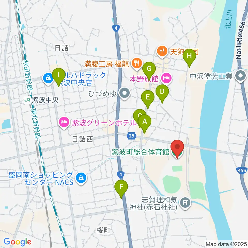 紫波町総合体育館周辺のカフェ一覧地図