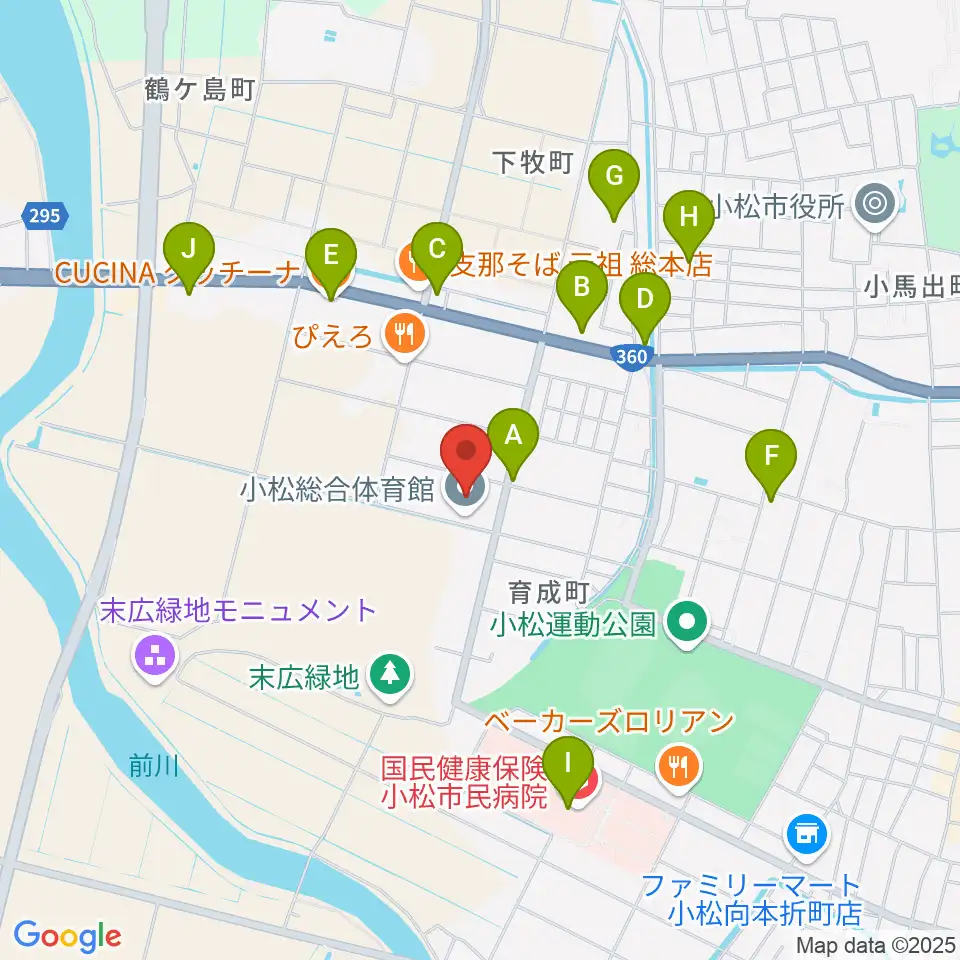 小松総合体育館周辺のカフェ一覧地図