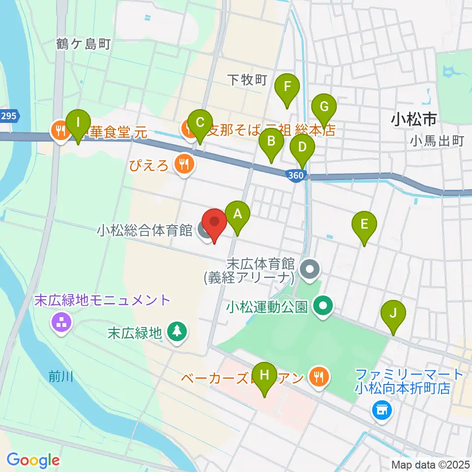 小松総合体育館周辺のカフェ一覧地図