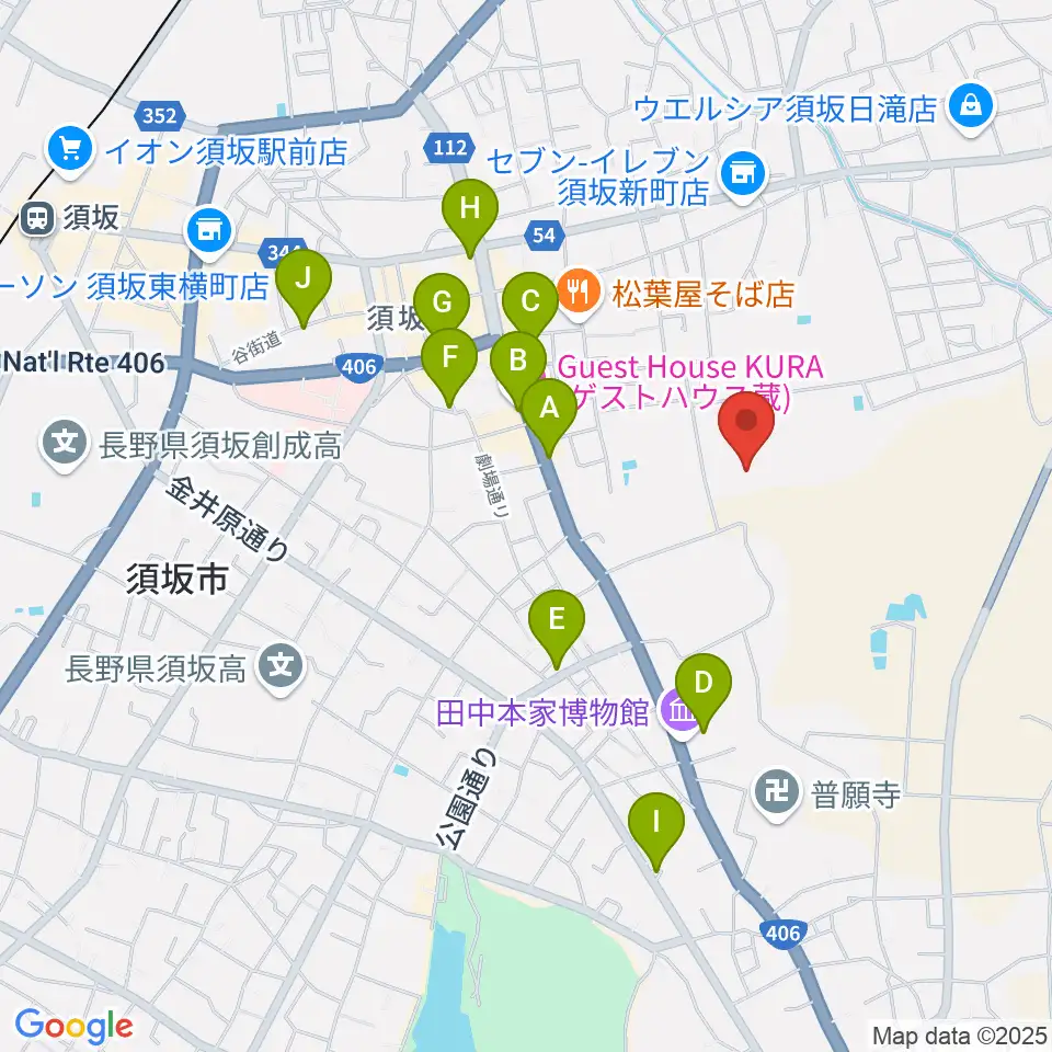 須坂市市民体育館周辺のカフェ一覧地図