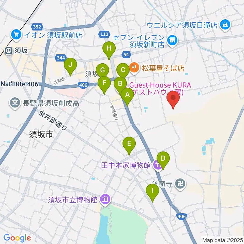 須坂市市民体育館周辺のカフェ一覧地図