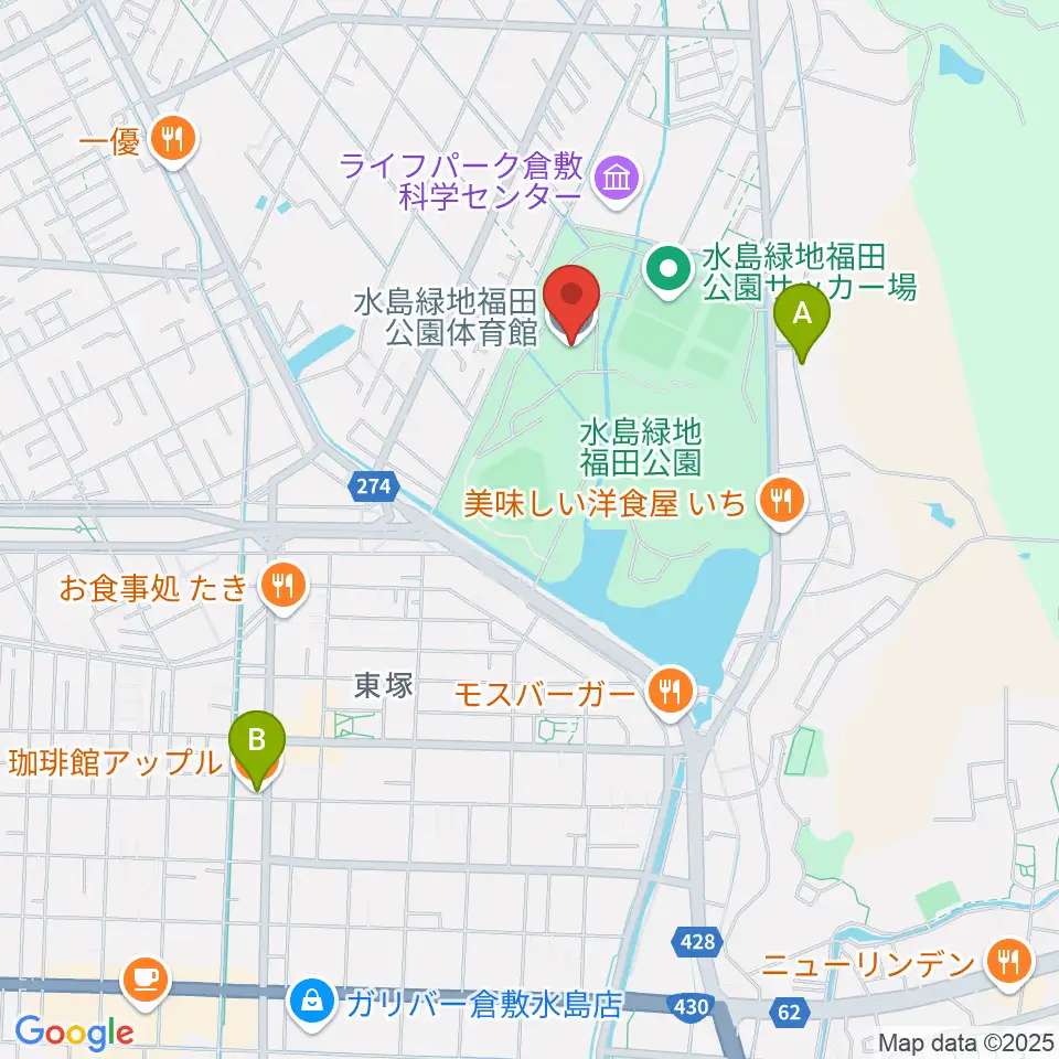 水島緑地福田公園体育館周辺のカフェ一覧地図