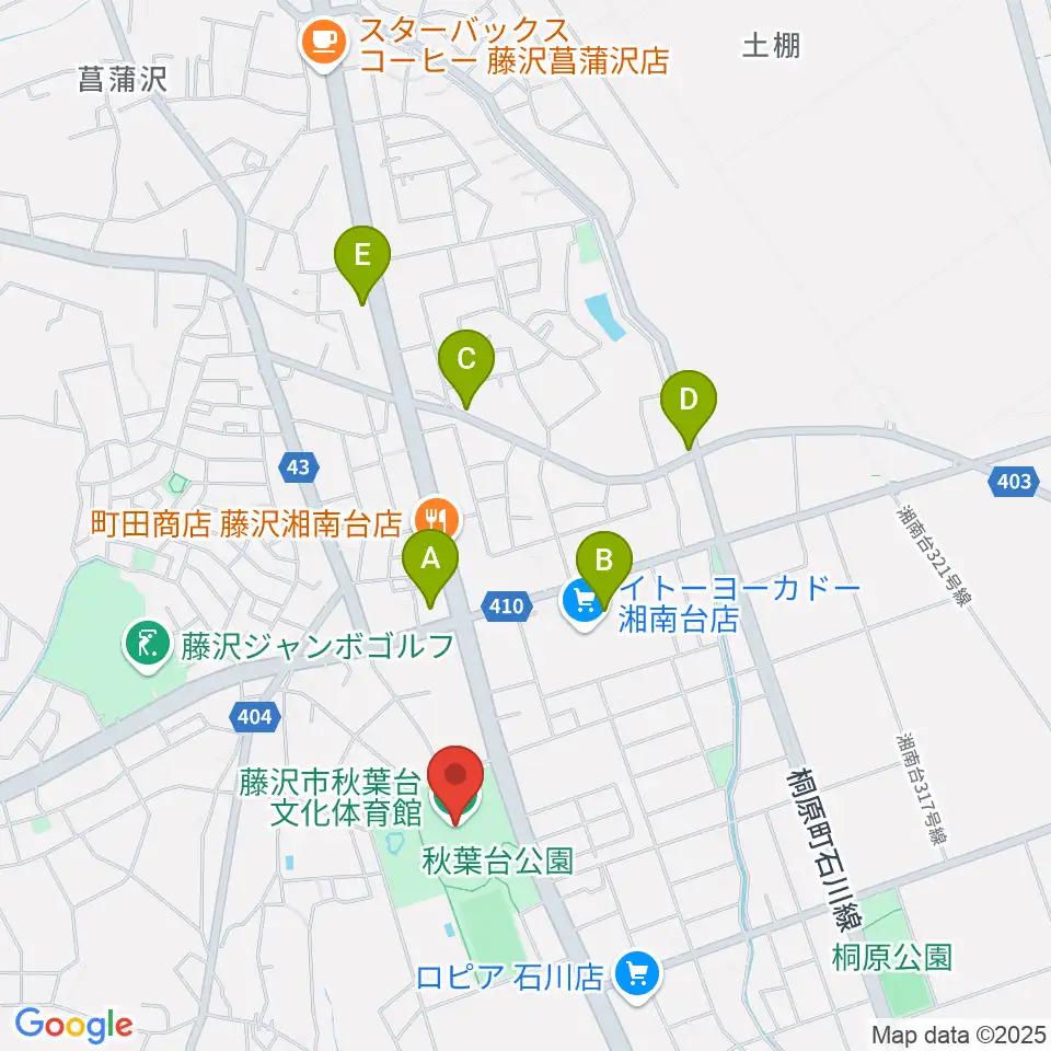 藤沢市秋葉台文化体育館周辺のカフェ一覧地図