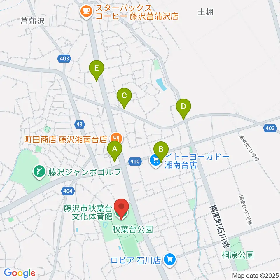 藤沢市秋葉台文化体育館周辺のカフェ一覧地図