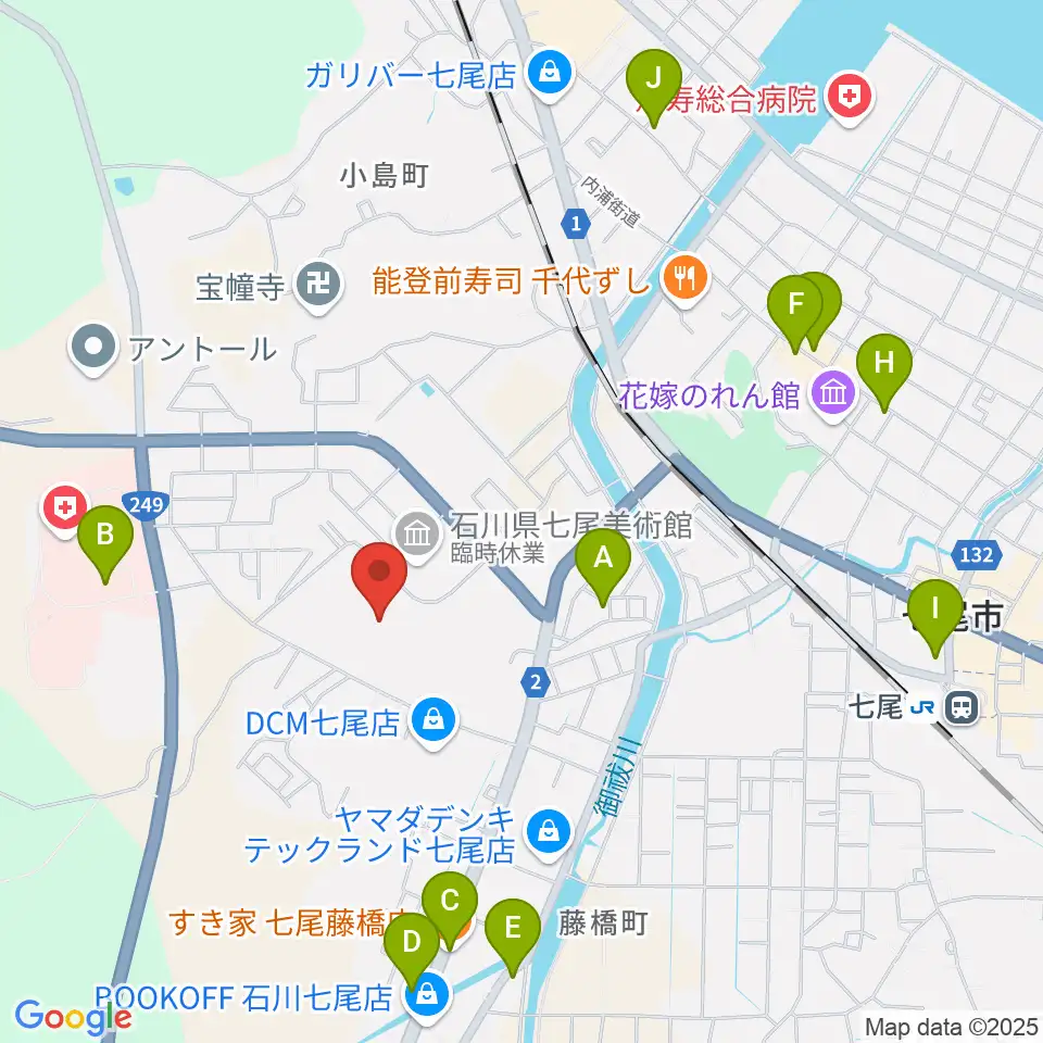 七尾総合市民体育館周辺のカフェ一覧地図