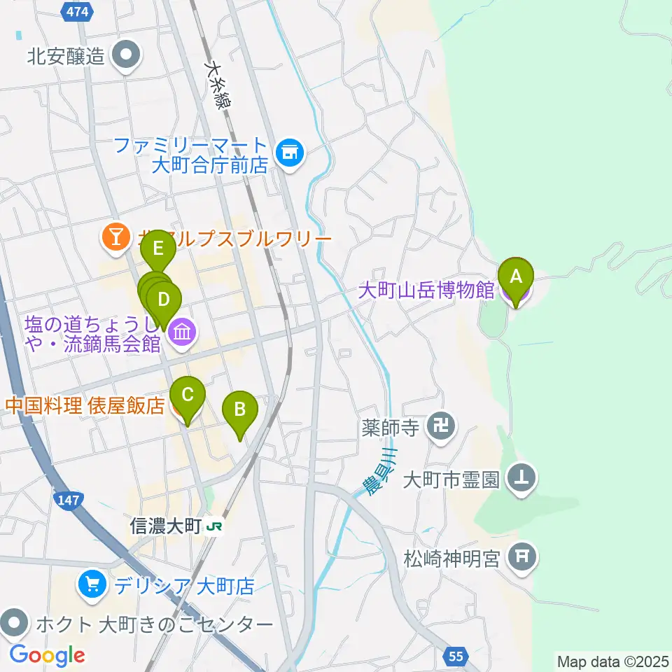 市立大町山岳博物館周辺のカフェ一覧地図