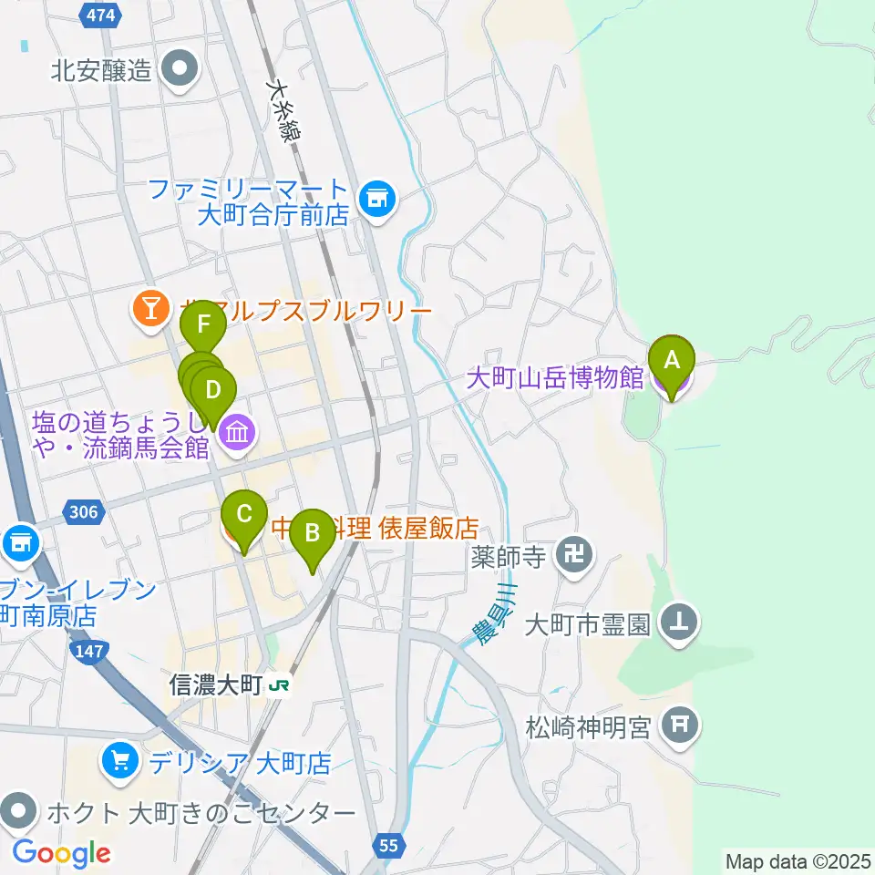 市立大町山岳博物館周辺のカフェ一覧地図