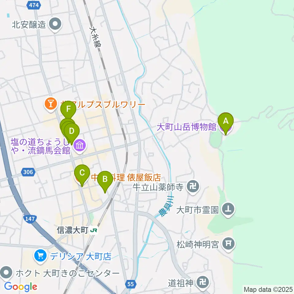 市立大町山岳博物館周辺のカフェ一覧地図