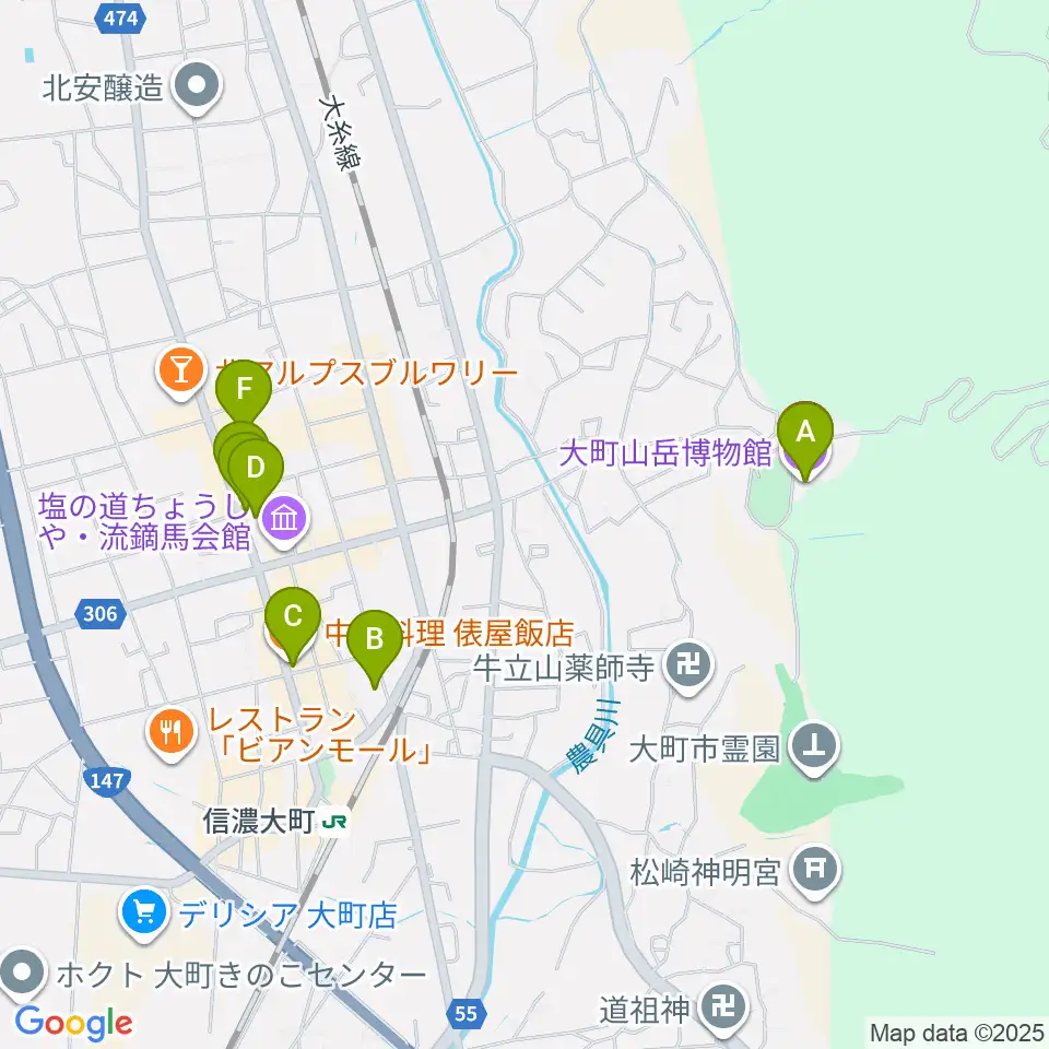 市立大町山岳博物館周辺のカフェ一覧地図