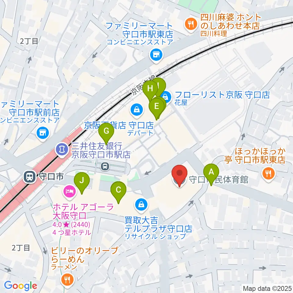 守口市民体育館周辺のカフェ一覧地図