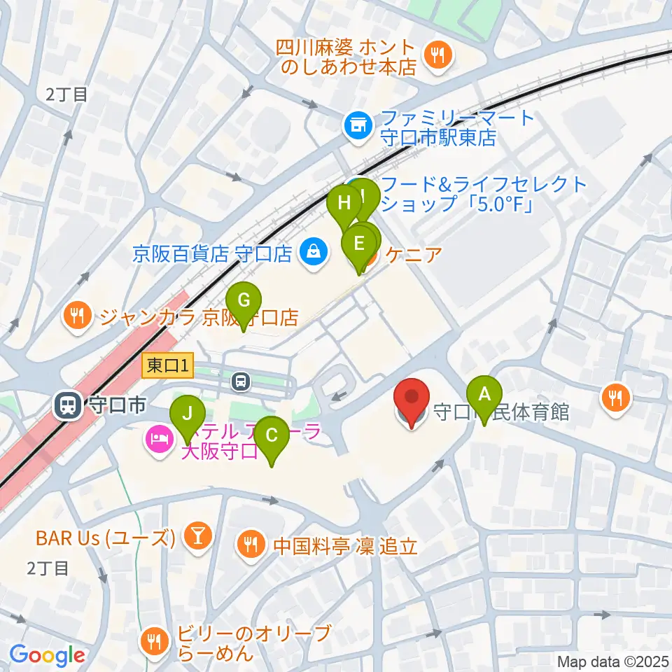 守口市民体育館周辺のカフェ一覧地図