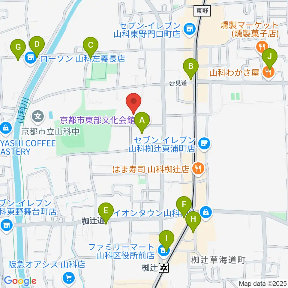 山科地域体育館周辺のカフェ一覧地図
