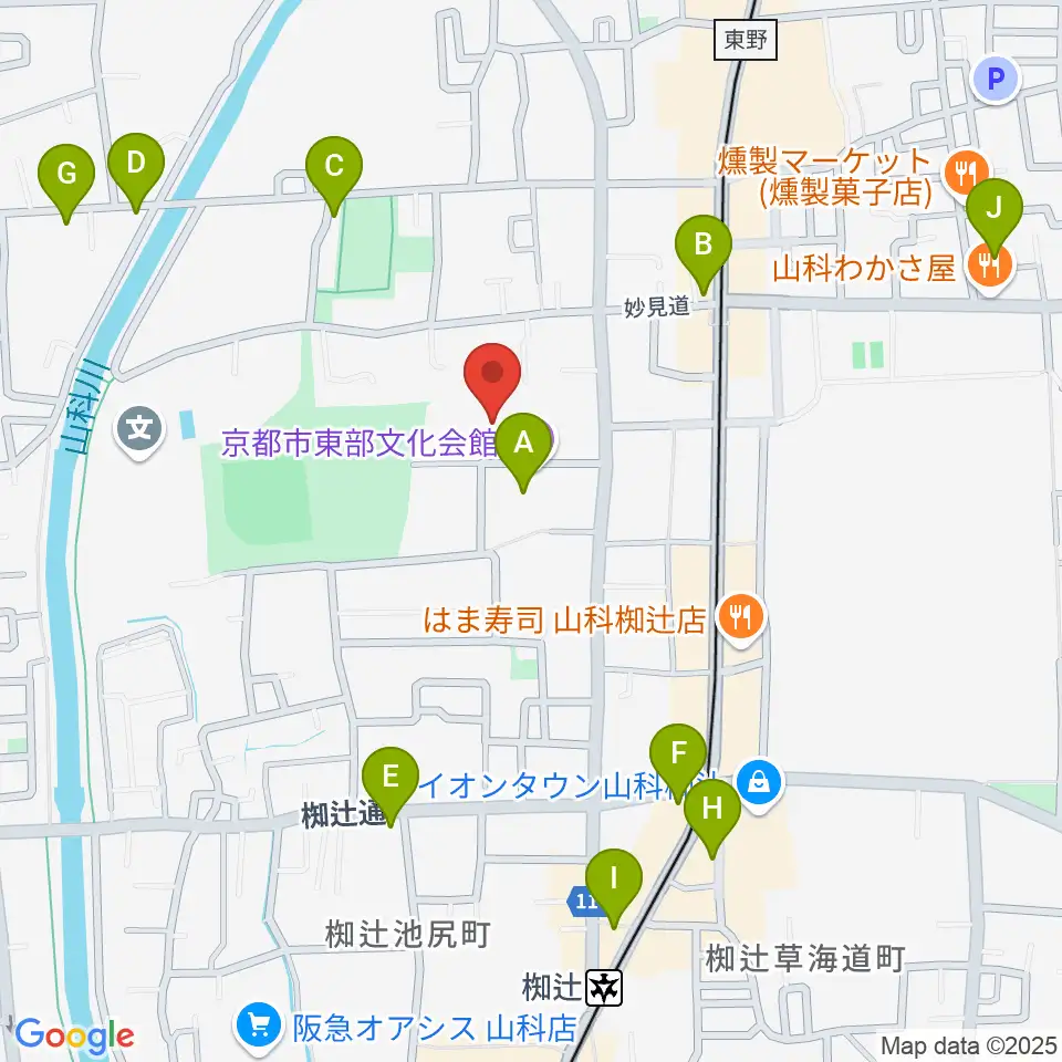山科地域体育館周辺のカフェ一覧地図
