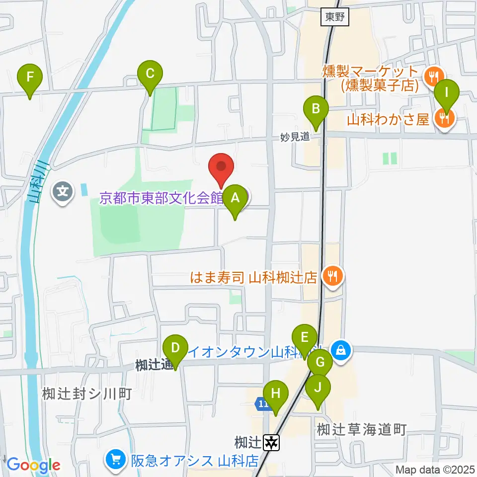 山科地域体育館周辺のカフェ一覧地図
