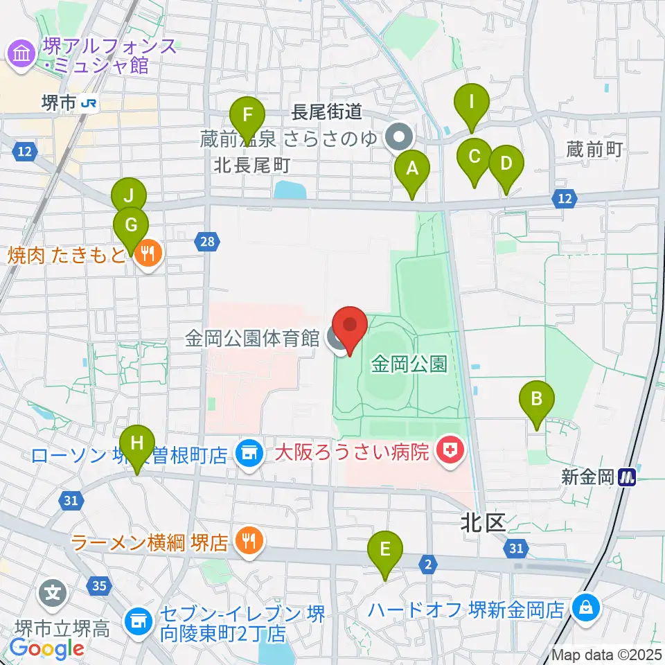 堺市金岡公園体育館周辺のカフェ一覧地図