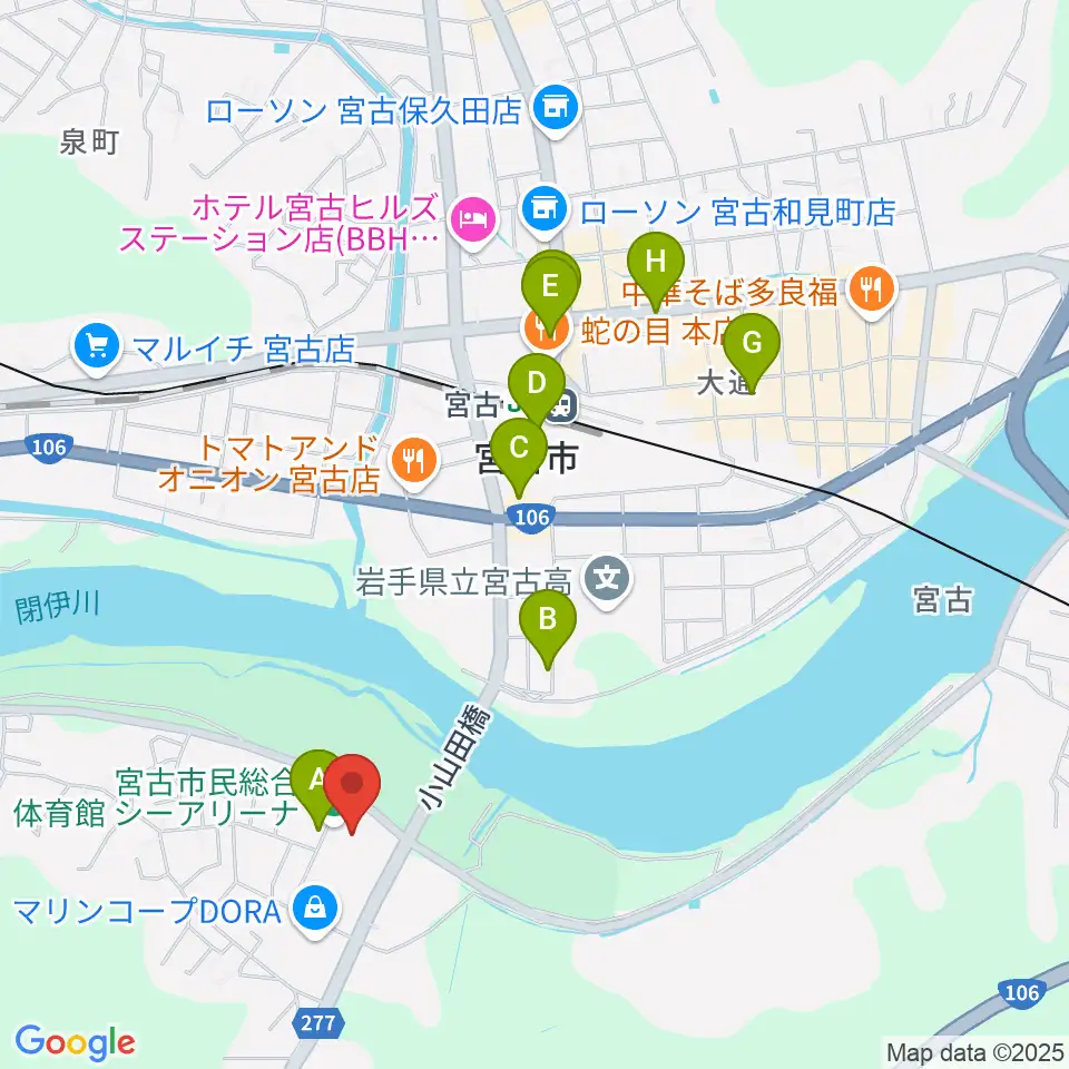 宮古市民総合体育館シーアリーナ周辺のカフェ一覧地図