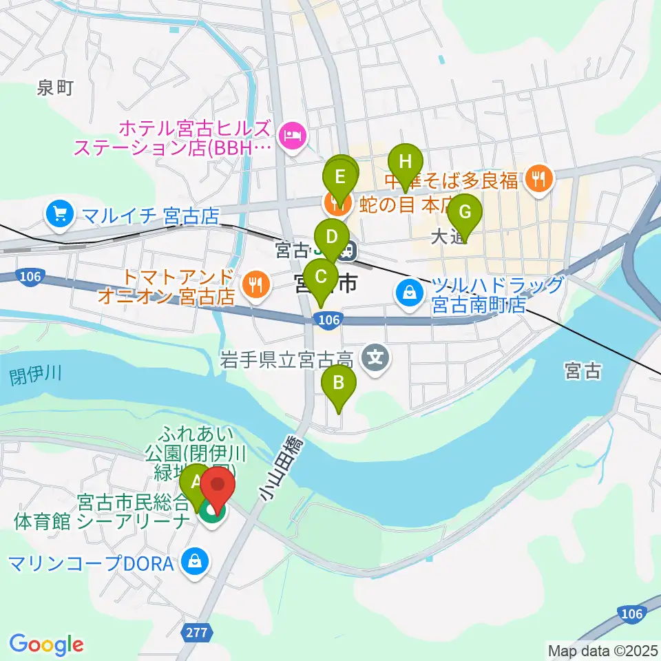 宮古市民総合体育館シーアリーナ周辺のカフェ一覧地図