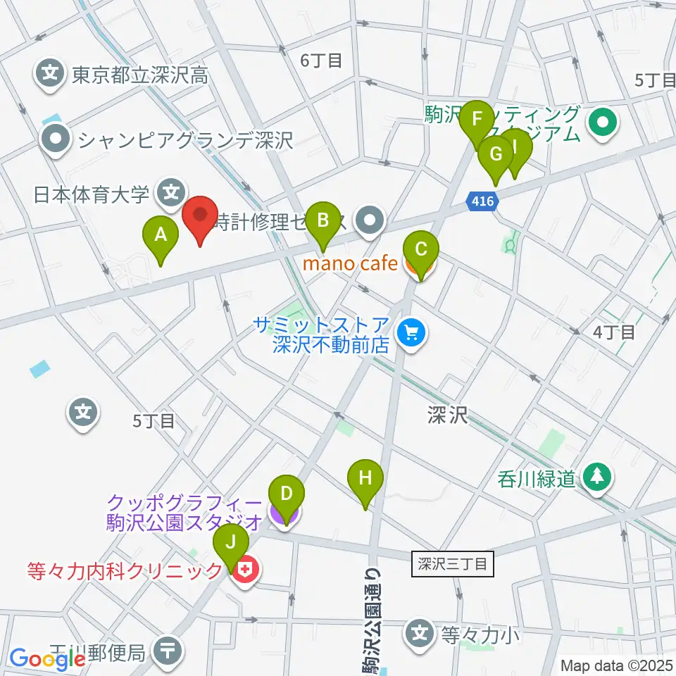 日本体育大学世田谷キャンパス メインアリーナ周辺のカフェ一覧地図