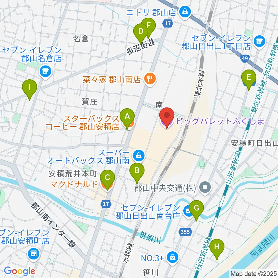 ビッグパレットふくしま周辺のカフェ一覧地図