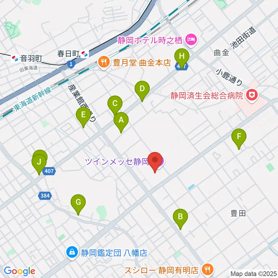ツインメッセ静岡周辺のカフェ一覧地図