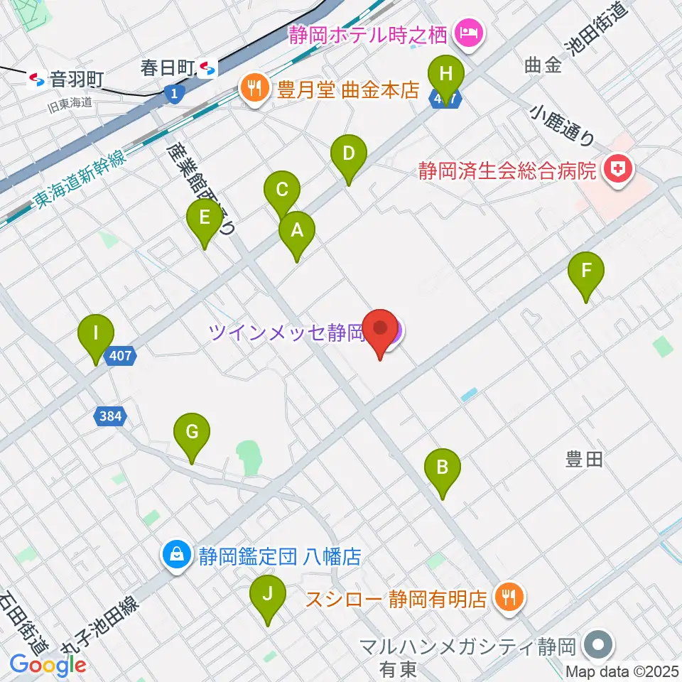ツインメッセ静岡周辺のカフェ一覧地図