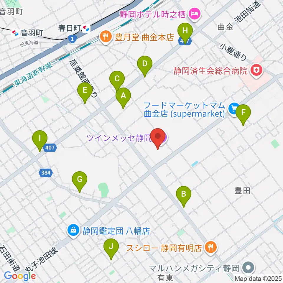 ツインメッセ静岡周辺のカフェ一覧地図