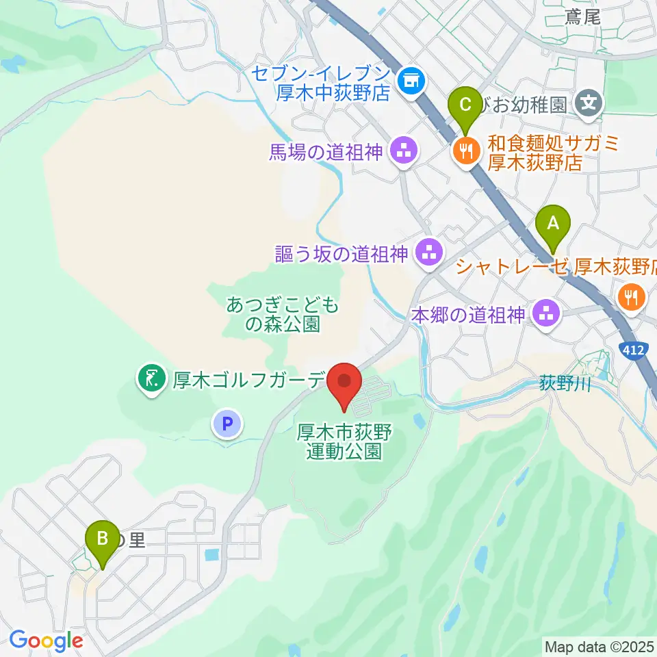 荻野運動公園体育館周辺のカフェ一覧地図
