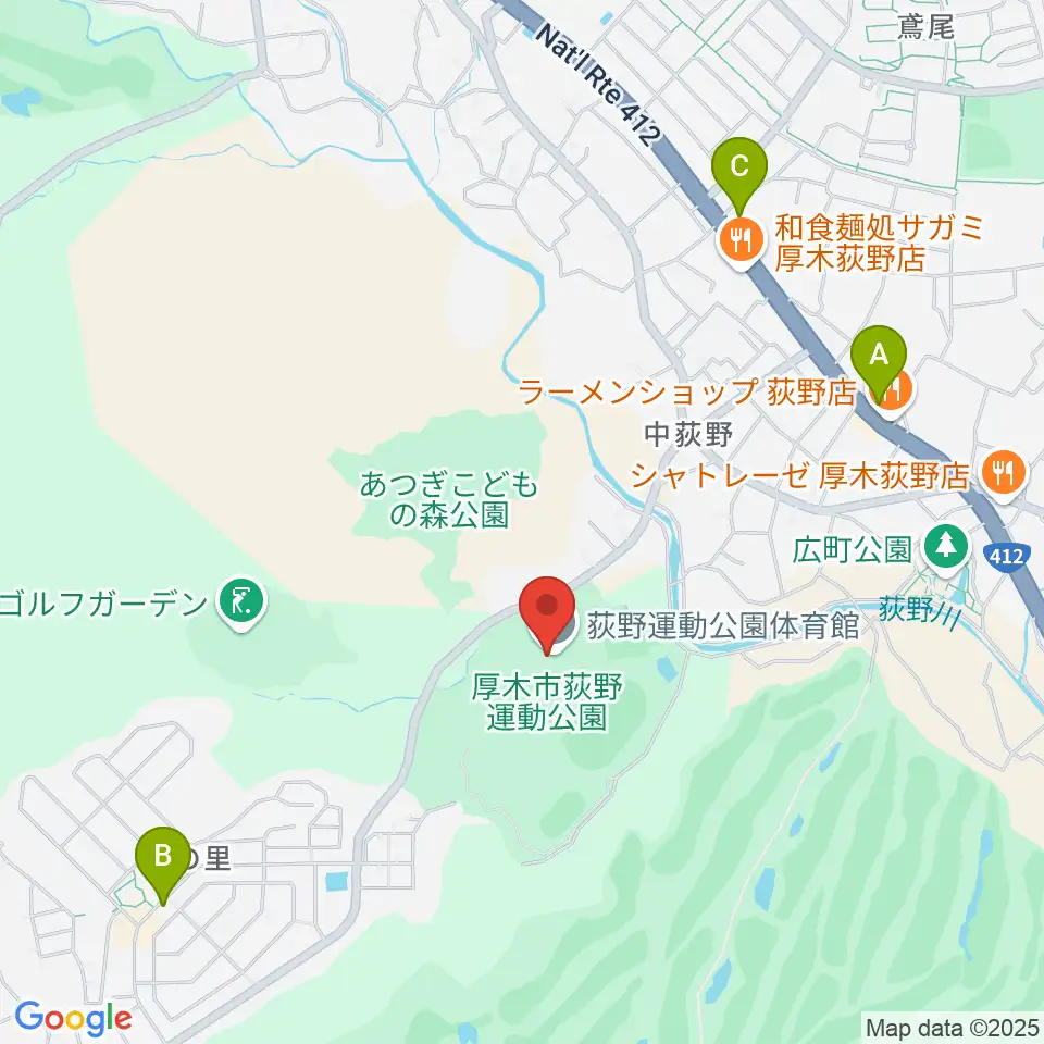 荻野運動公園体育館周辺のカフェ一覧地図