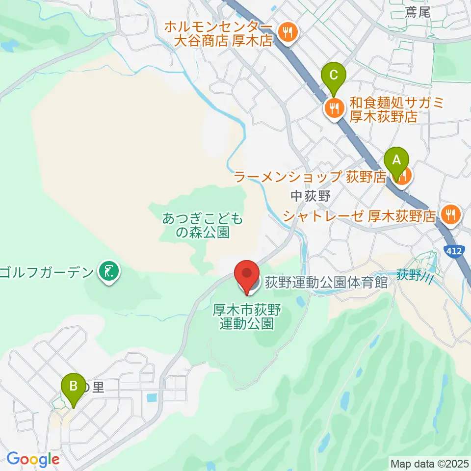 荻野運動公園体育館周辺のカフェ一覧地図